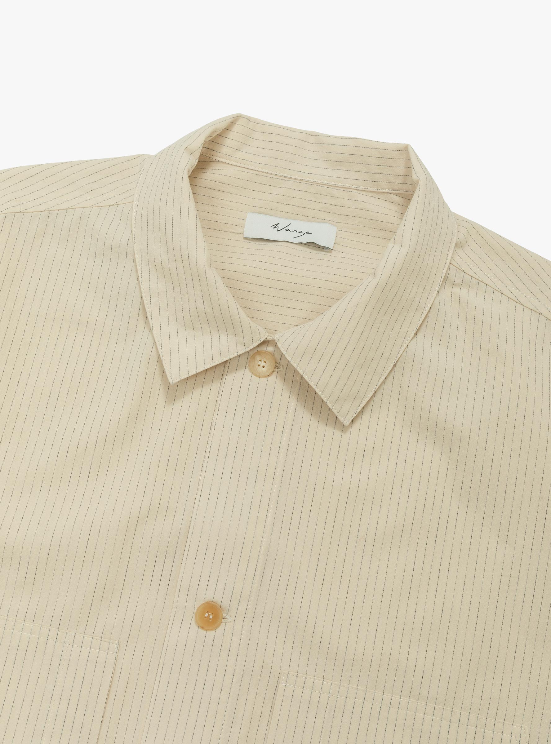 Chore Shirt Poplin Stripe WANZE (collar detail) at Couverture & The Garbstore