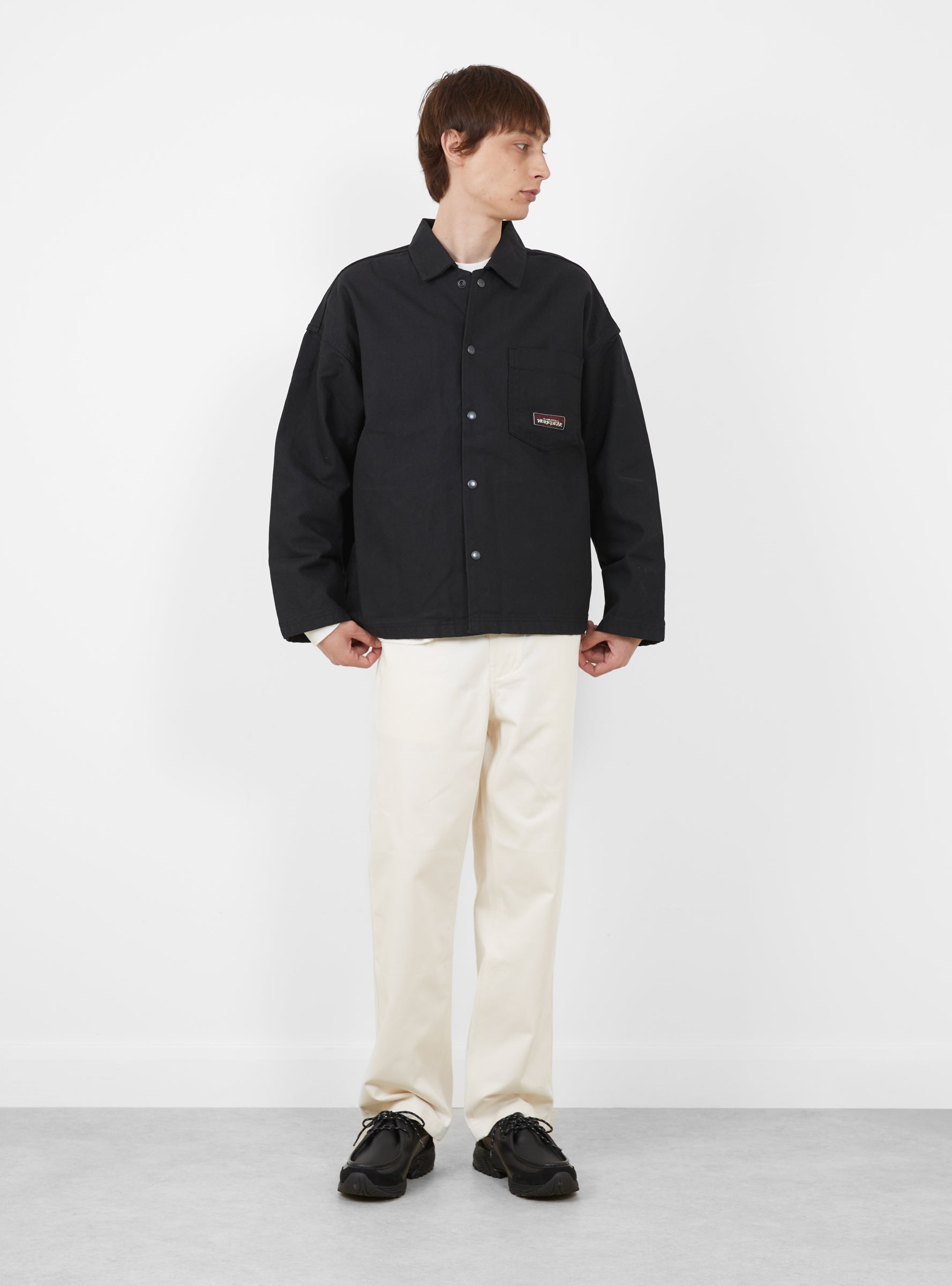 Canvas Work Overshirt Black Stussy (model front) at Couverture & The Garbstore