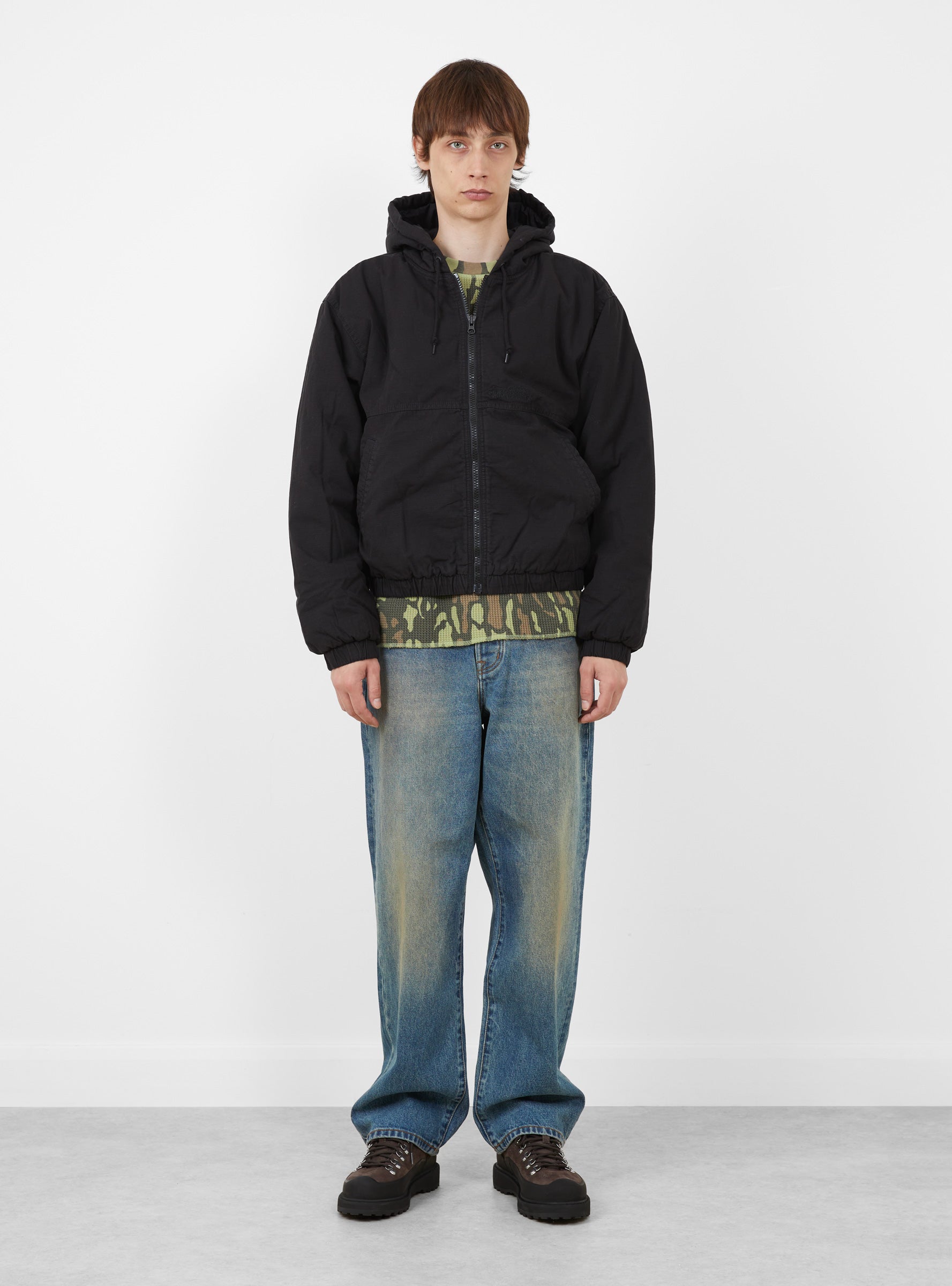 Work Jacket Ripstop Black Stussy (model front) at Couverture & The Garbstore