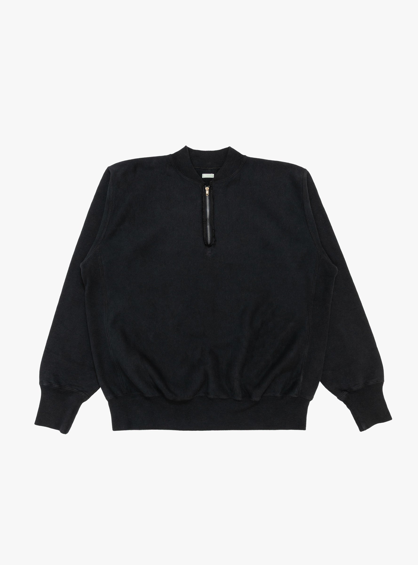 Vintage Half Zip Rib Collar Sweat Black A.PRESSE (front) at Couverture & The Garbstore
