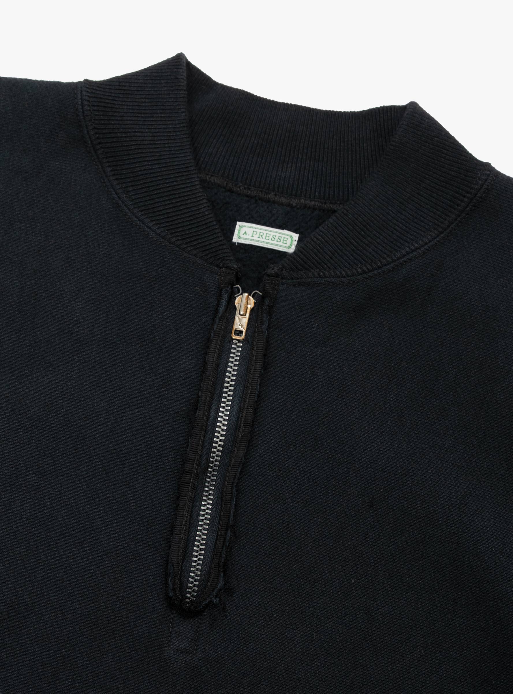 Vintage Half Zip Rib Collar Sweat Black A.PRESSE (zip detail) at Couverture & The Garbstore