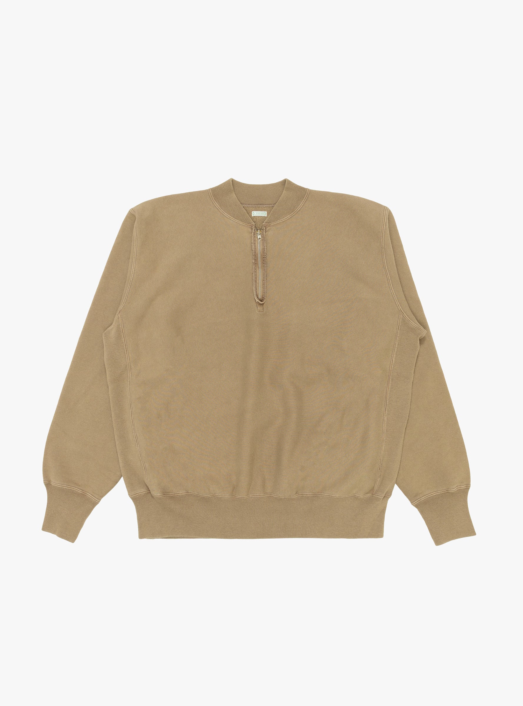Vintage Half Zip Rib Collar Sweat Mocha A.PRESSE (front) at Couverture & The Garbstore