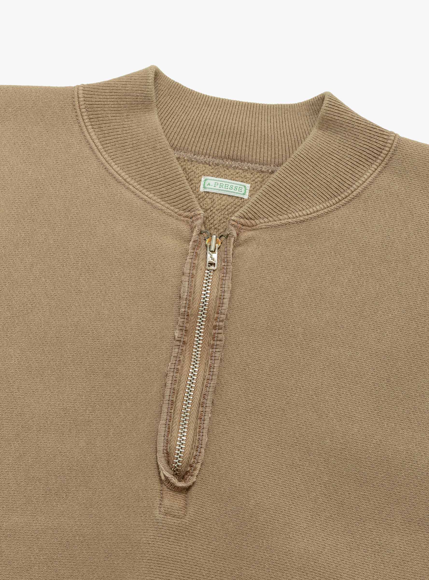 Vintage Half Zip Rib Collar Sweat Mocha A.PRESSE (zip detail) at Couverture & The Garbstore