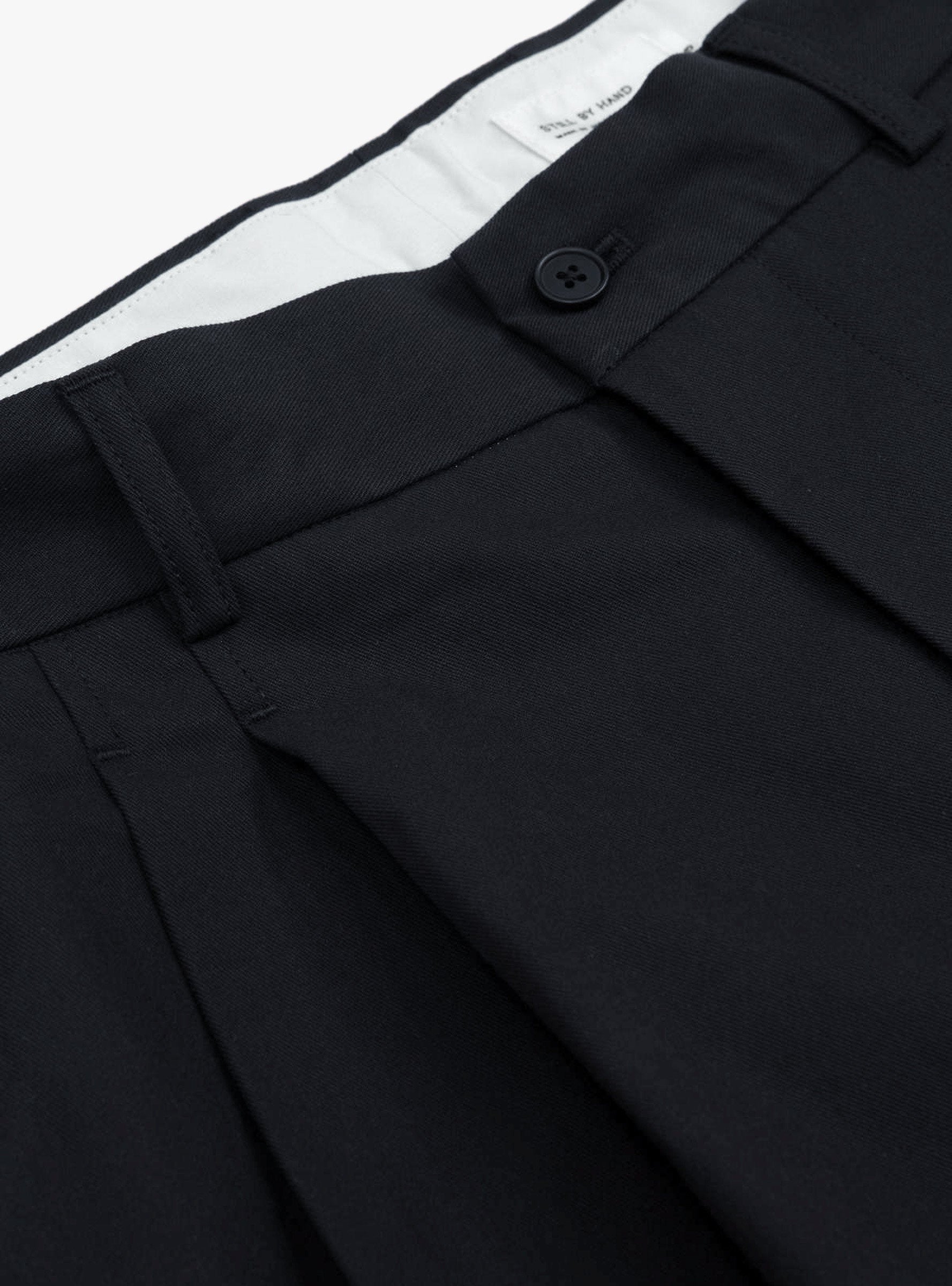 Deep Tuck Pressed Pants Black Navy STILL BY HAND (Close Up) at Couverture & The Garbstore