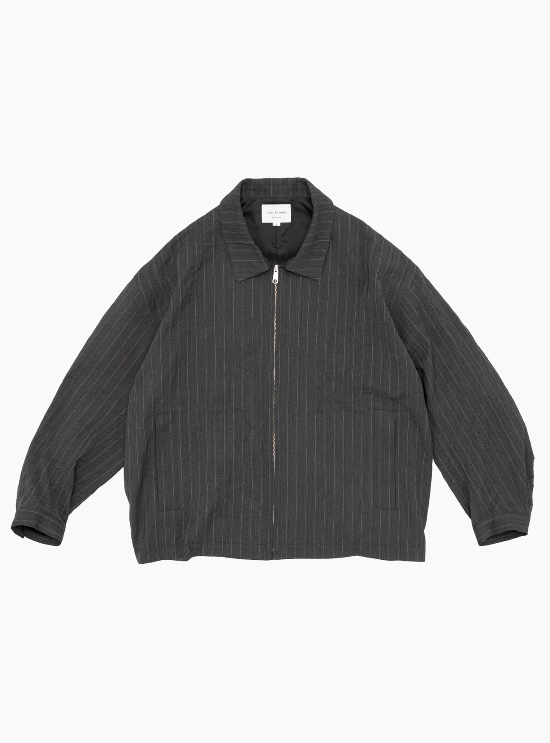 Creasy Zip Up Blouson Charcoal STILL BY HAND (Front) at Couverture & The Garbstore