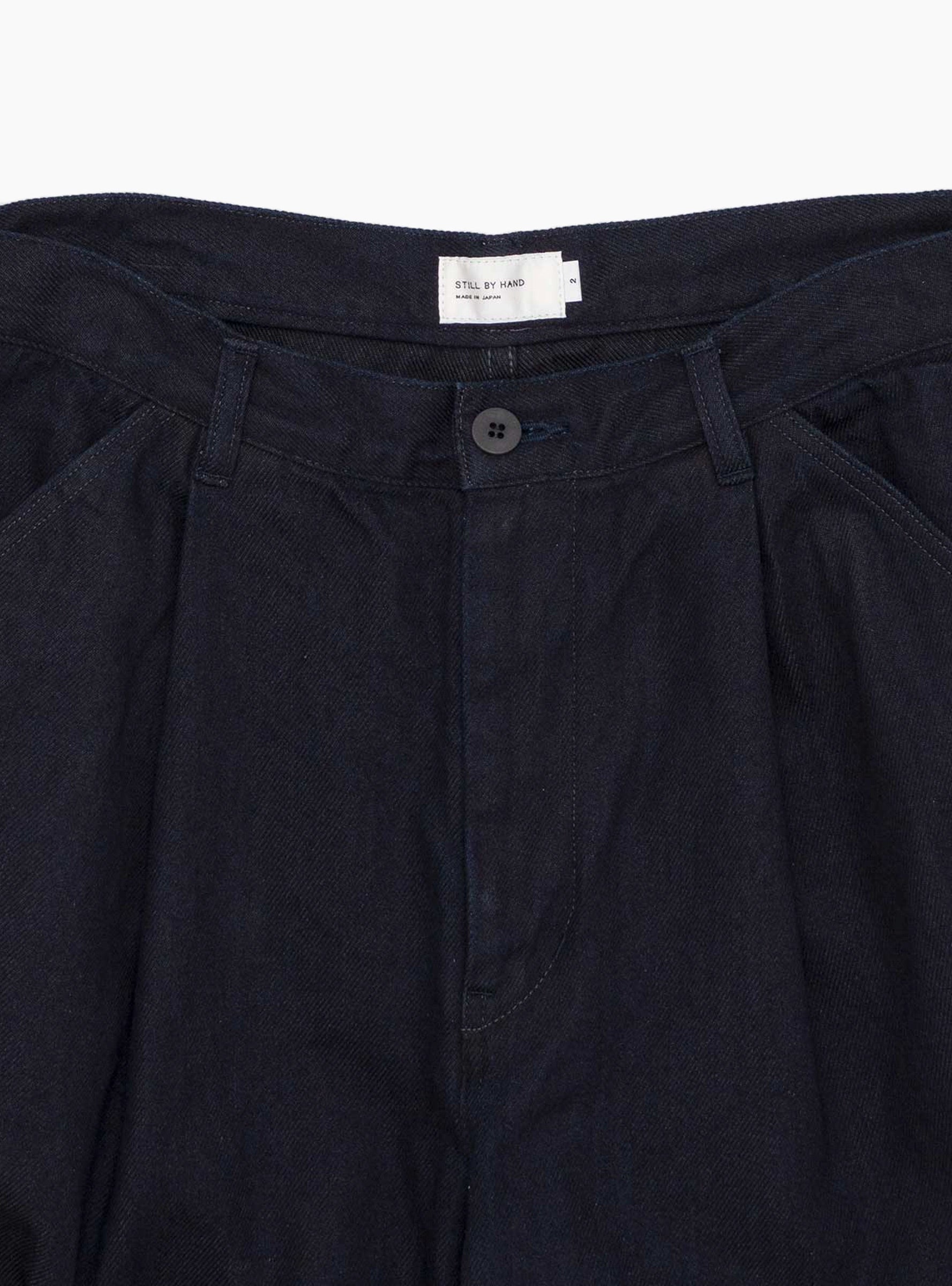 12 Oz Deep Tuck Denim Pants Dark Navy STILL BY HAND (Button Detail) at Couverture & The Garbstore