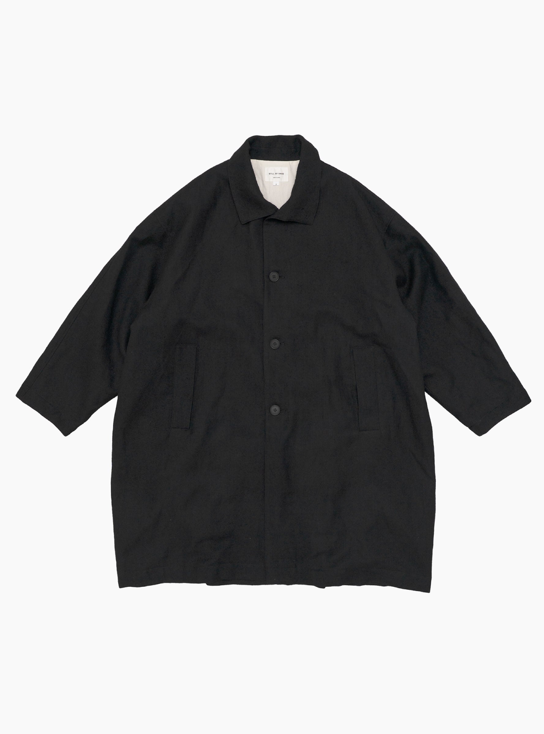 Linen Mixed Wool Coat Black STILL BY HAND (Front) at Couverture & The Garbstore