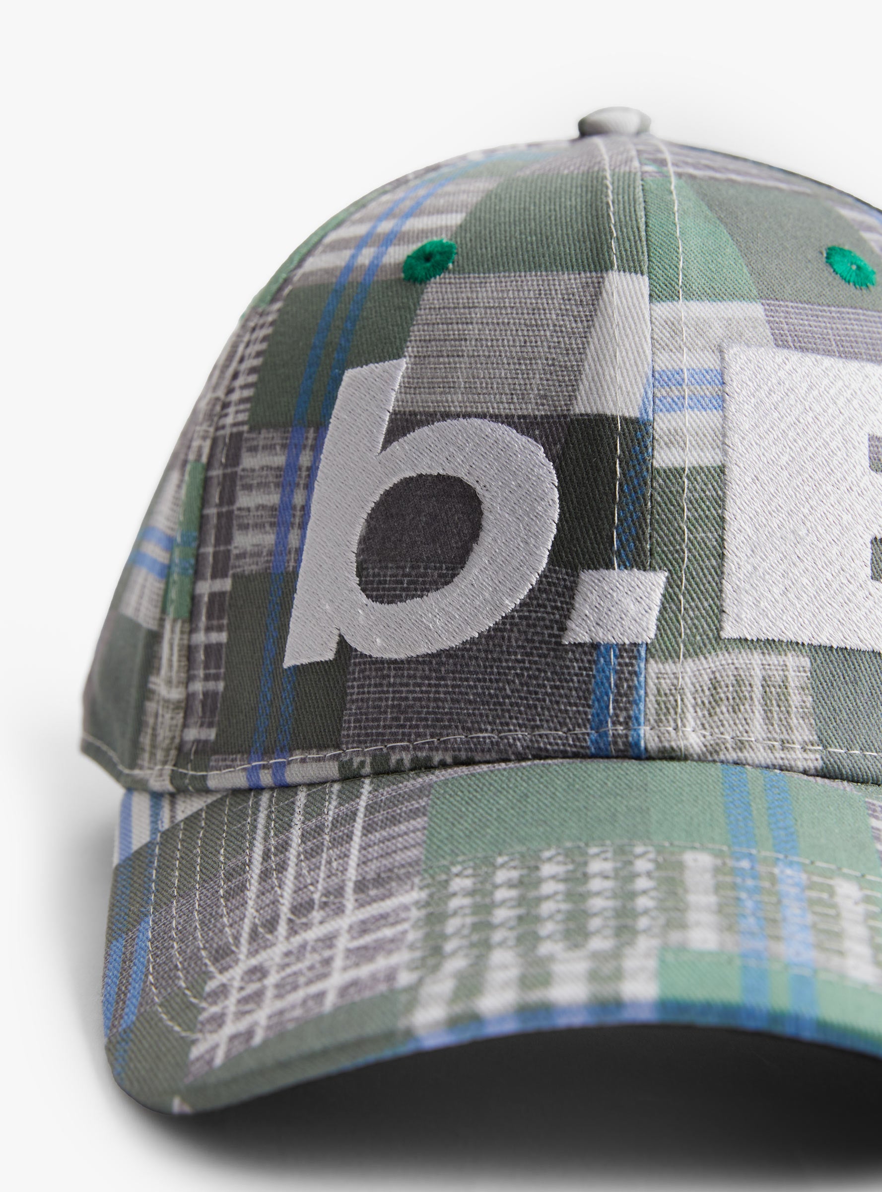 b.E Hat Green Mix Checker B.EAUTIFUL (embroidery detail) at Couverture & The Garbstore