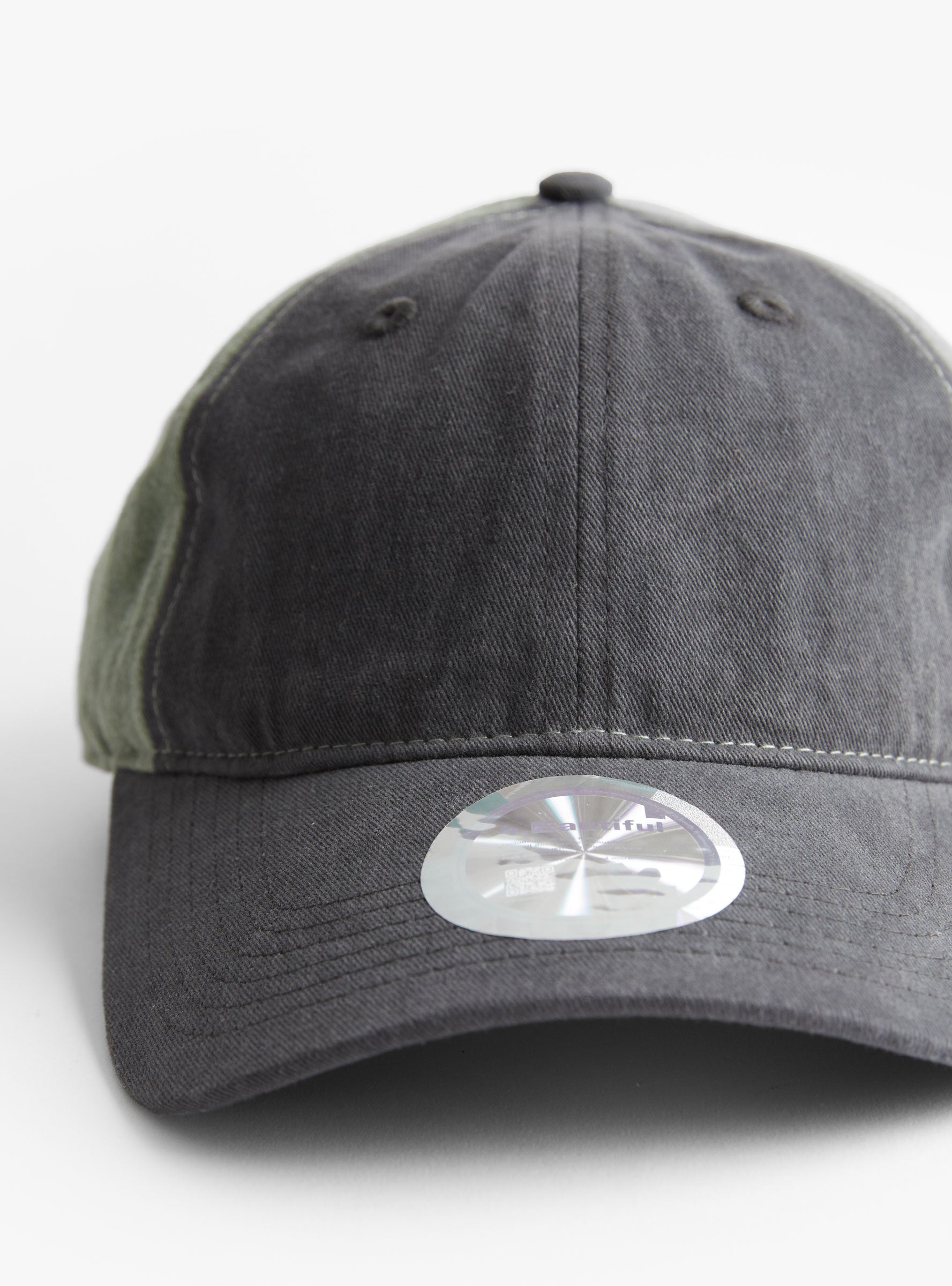 Empty Low Profile Hat Washed Black & Washed Moss B.EAUTIFUL (front detail) at Couverture & The Garbstore