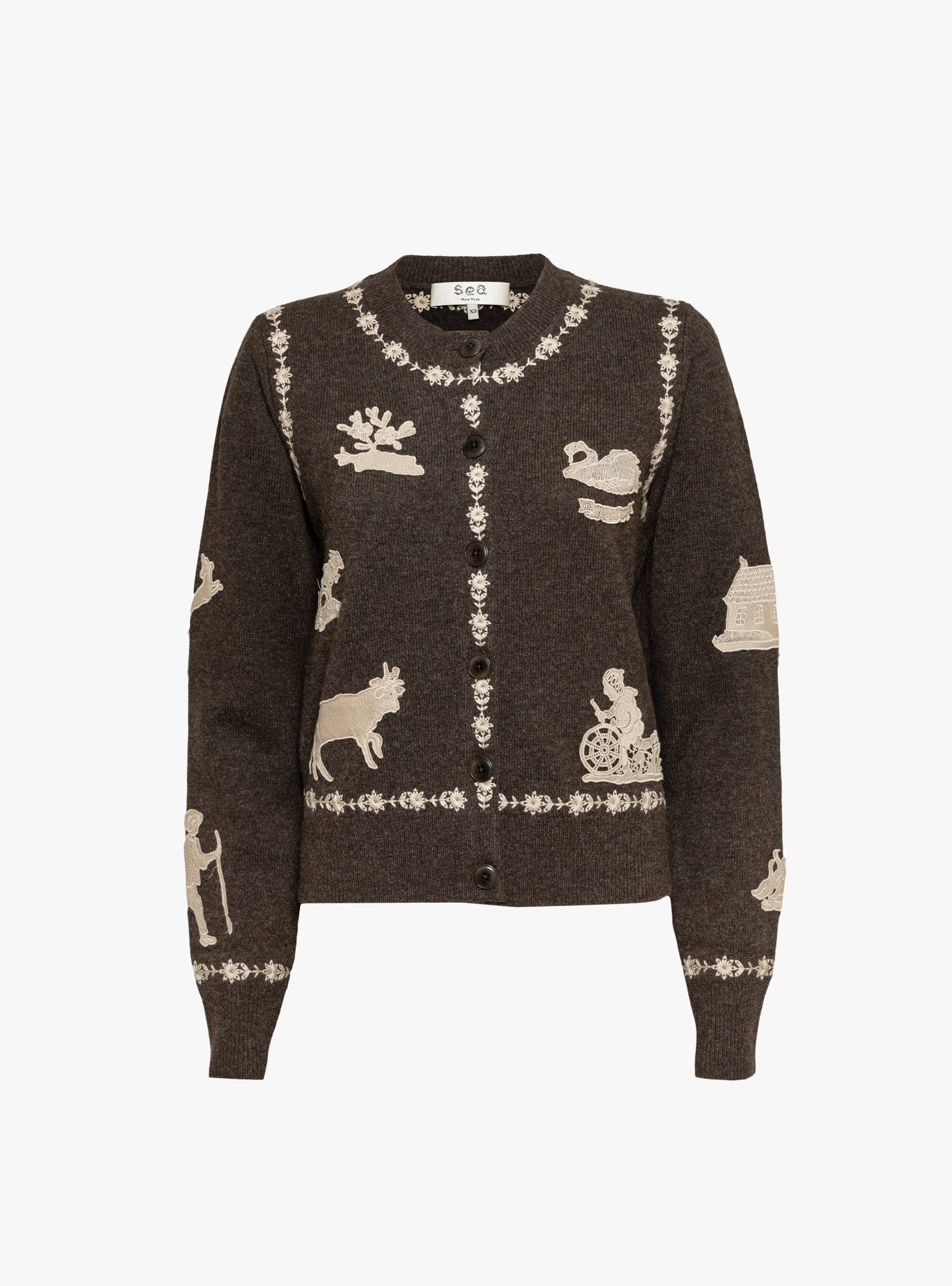 Margeurite Lace Patch Cardigan Coffee Coffee SEA (ghost) at Couverture & The Garbstore