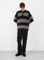 Pique-Knit-Stripe-Rugby-Shirt-Black-Stussy-(model-front) at Couverture & The Garbstore