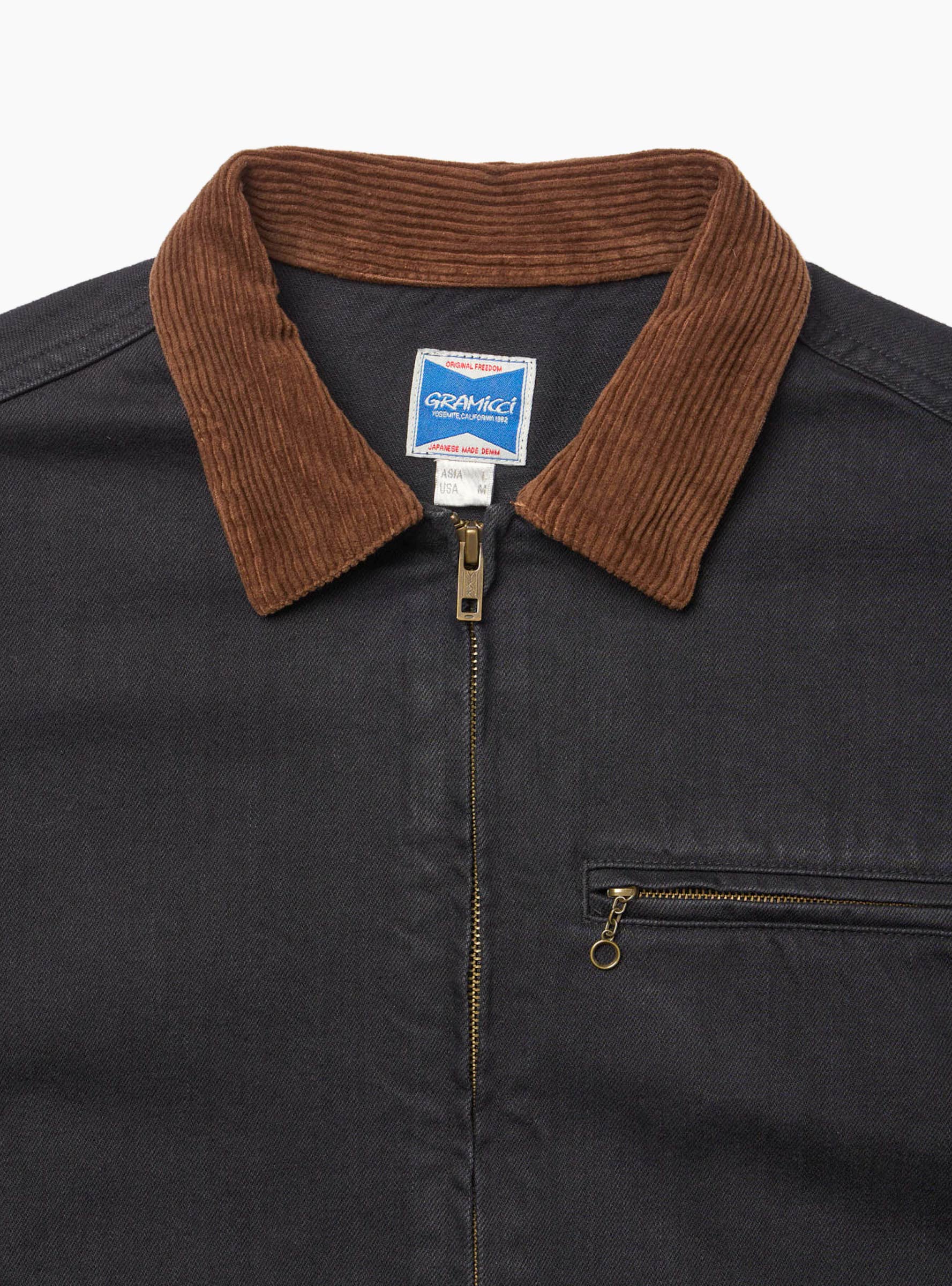 Japanese Denim Trucker True Black Gramicci (Collar Detail) at Couverture & The Garbstore