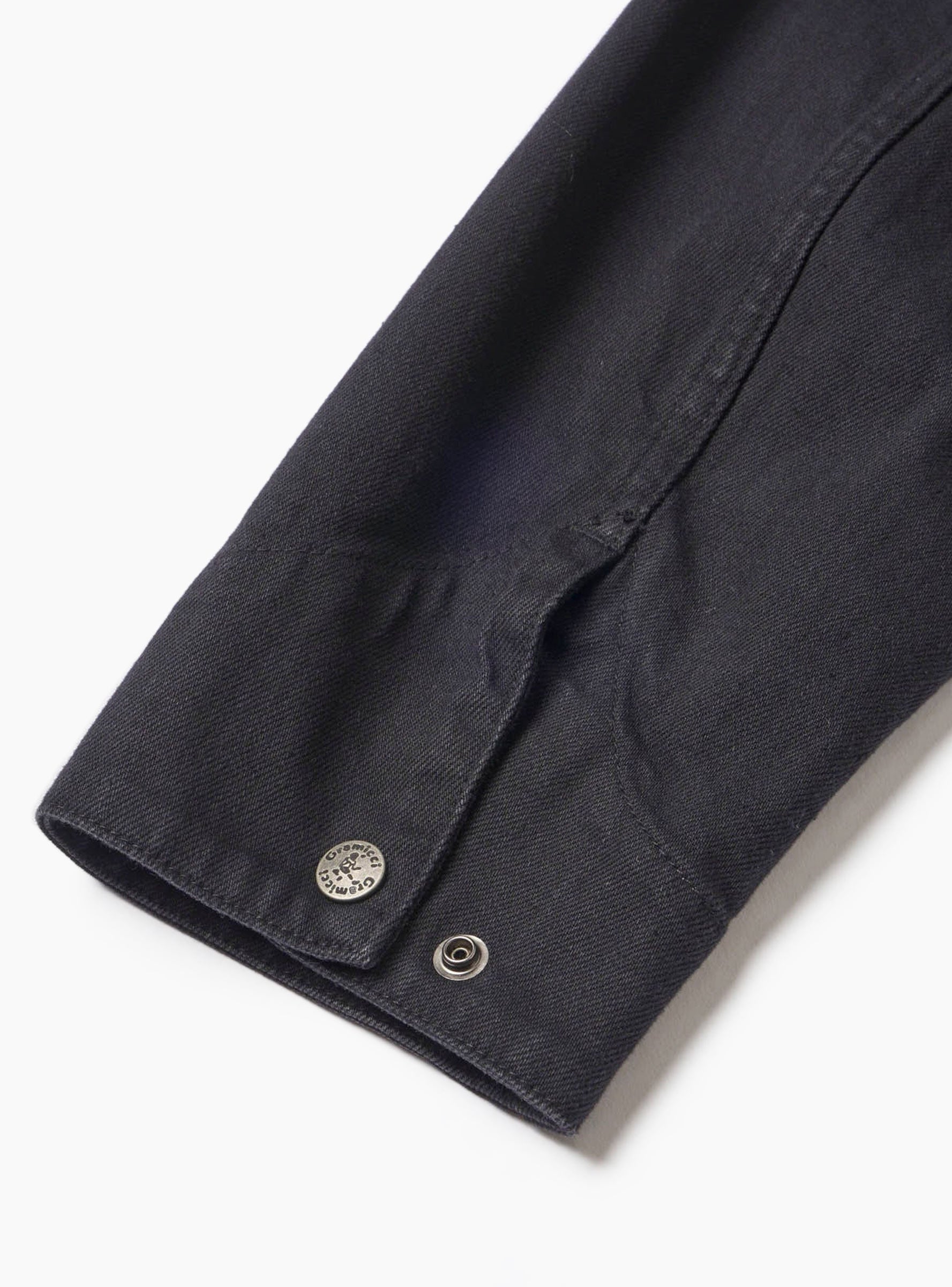 Japanese Denim Trucker True Black Gramicci (Sleeve Detail) at Couverture & The Garbstore