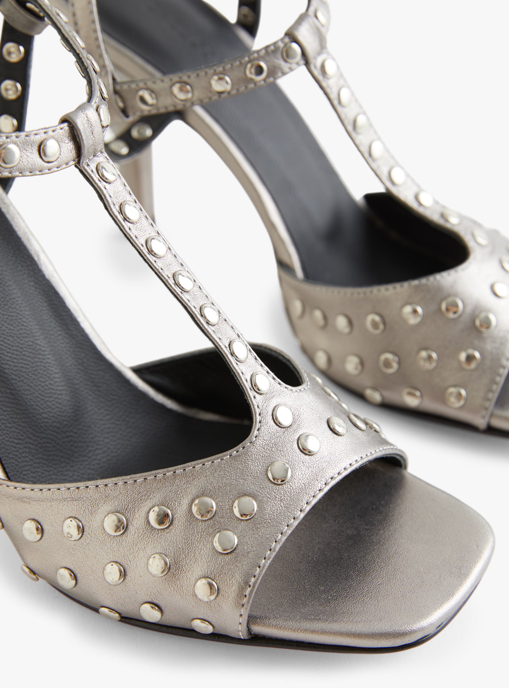 Goslo T-Strap Studded Heel Pewter Pewter RACHEL COMEY (stud detail) at Couverture & The Garbstore