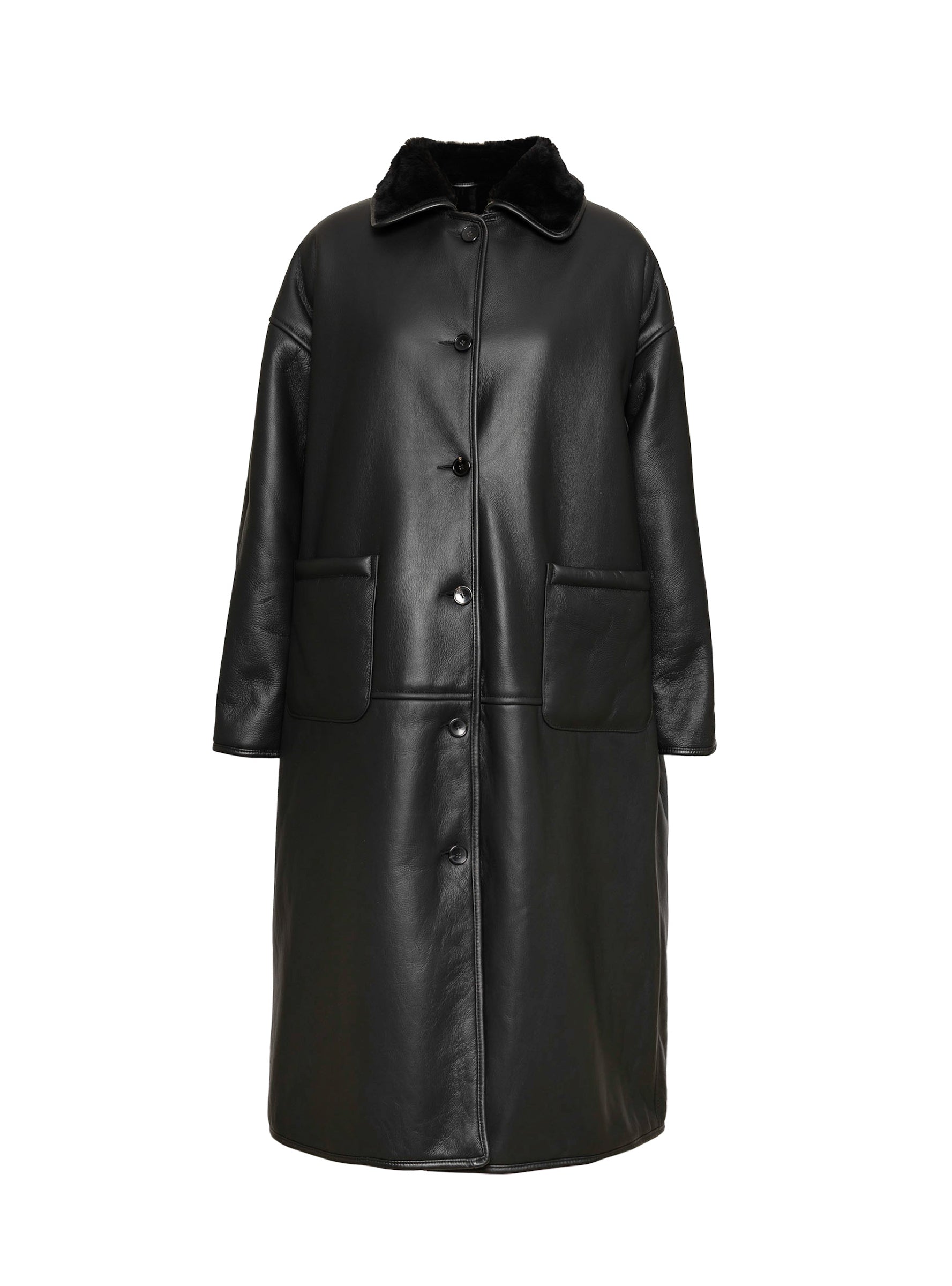 Leather Back Straight Hair Sheepskin Roo Coat Black Black CAWLEY (ghost front reversed) at Couverture & The Garbstore