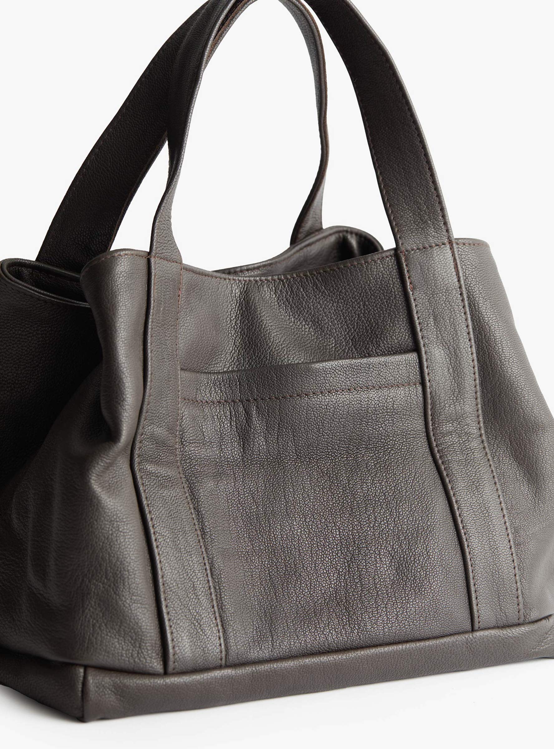 Sapple Goat Mini Tote with Coin Purse Brown Brown CAWLEY (pocket detail) at Couverture & The Garbstore