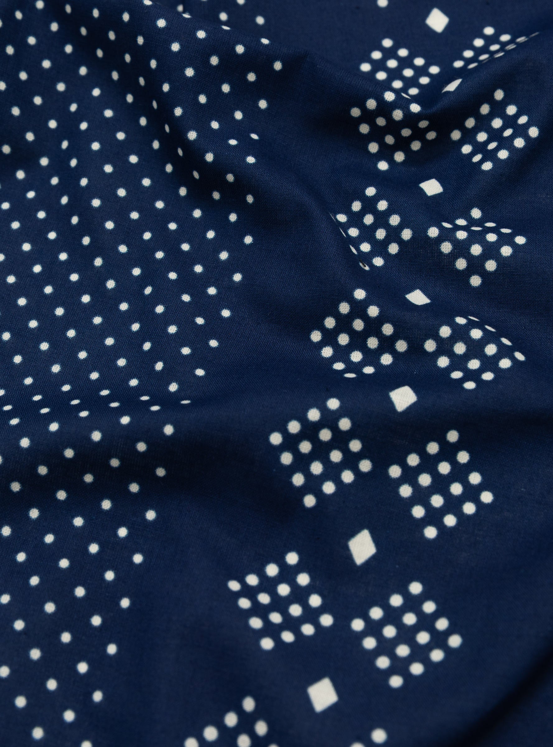 Indigo Discharge Bandana Scarf Indigo WYTHE (fabric detail) at Couverture & The Garbstore